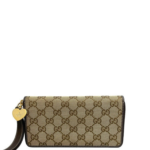 Gucci Zip Around Wallet GG Supreme Monogram Calfskin Light Brown Dark Brown