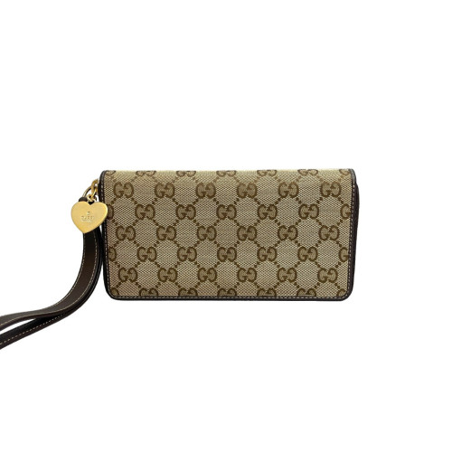 Gucci Zip Around Wallet GG Supreme Monogram Calfskin Light Brown Dark Brown