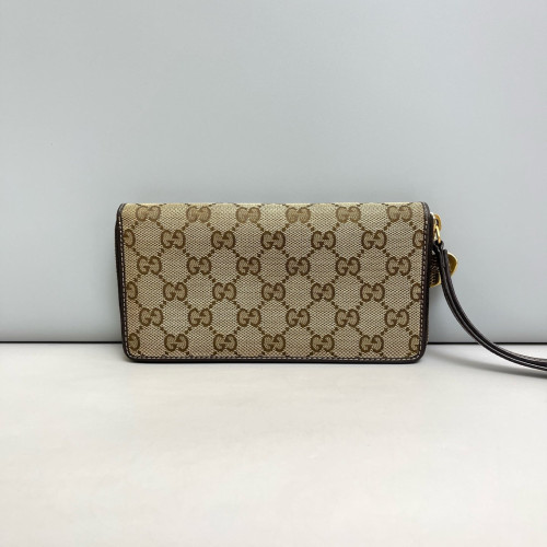 Gucci Zip Around Wallet GG Supreme Monogram Calfskin Light Brown Dark Brown