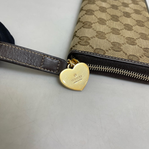 Gucci Zip Around Wallet GG Supreme Monogram Calfskin Light Brown Dark Brown