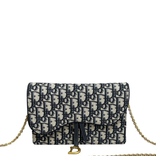 Dior Medium Saddle Chain Pouch Oblique Beige Navy Black