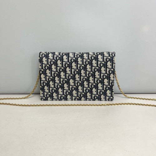 Dior Medium Saddle Chain Pouch Oblique Beige Navy Black