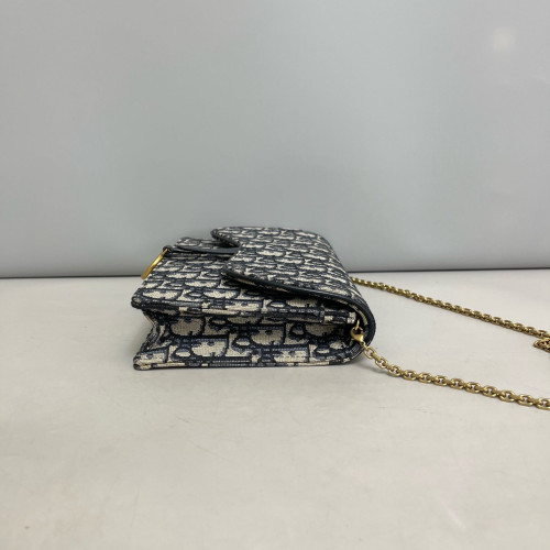Dior Medium Saddle Chain Pouch Oblique Beige Navy Black