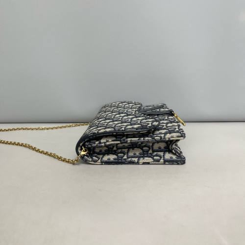 Dior Medium Saddle Chain Pouch Oblique Beige Navy Black