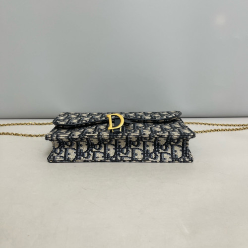 Dior Medium Saddle Chain Pouch Oblique Beige Navy Black