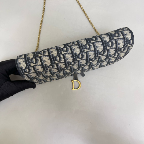 Dior Medium Saddle Chain Pouch Oblique Beige Navy Black