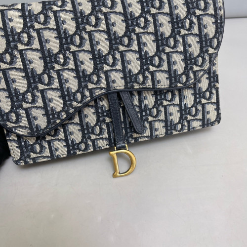Dior Medium Saddle Chain Pouch Oblique Beige Navy Black