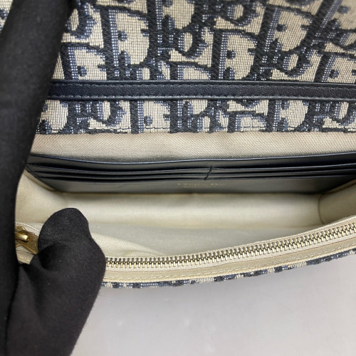 Dior Medium Saddle Chain Pouch Oblique Beige Navy Black