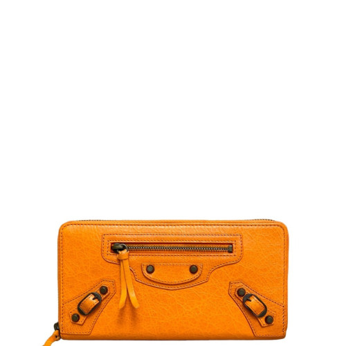 Balenciaga Studded Continental Wallet Arena Lambskin Orange