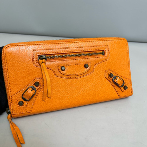 Balenciaga Studded Continental Wallet Arena Lambskin Orange
