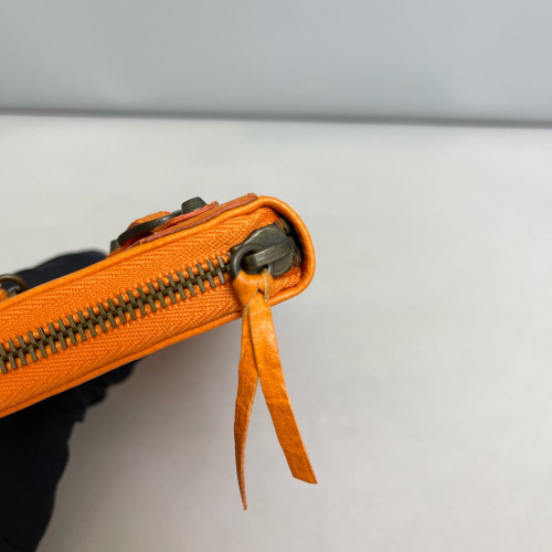 Balenciaga Studded Continental Wallet Arena Lambskin Orange