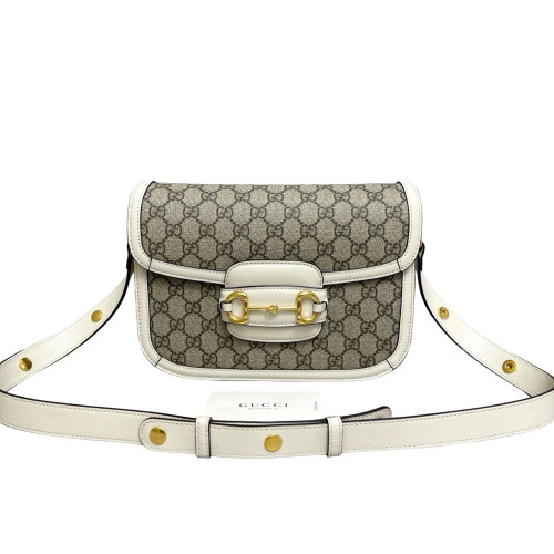 Gucci Medium Horsebit 1955 GG Supreme Monogram White Beige