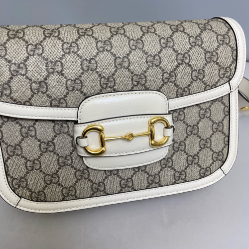 Gucci Medium Horsebit 1955 GG Supreme Monogram White Beige