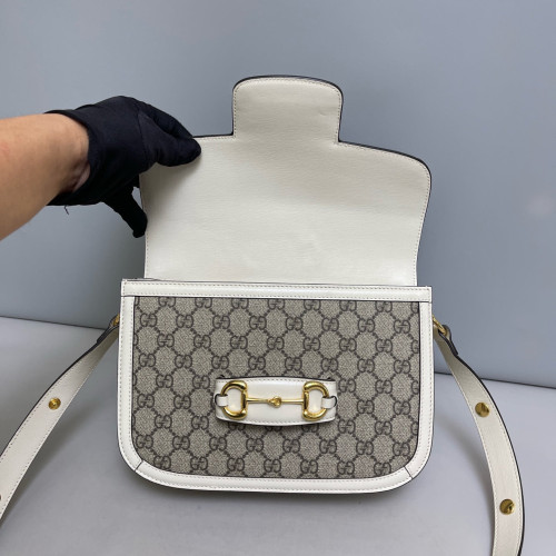 Gucci Medium Horsebit 1955 GG Supreme Monogram White Beige