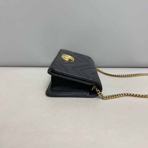 Gucci Matelasse Mini GG Marmont Wallet On Chain Full Flap Calfskin Black
