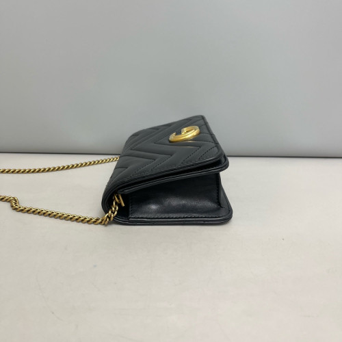 Gucci Matelasse Mini GG Marmont Wallet On Chain Full Flap Calfskin Black