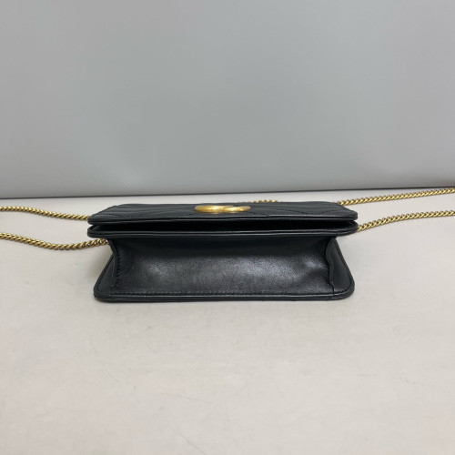 Gucci Matelasse Mini GG Marmont Wallet On Chain Full Flap Calfskin Black