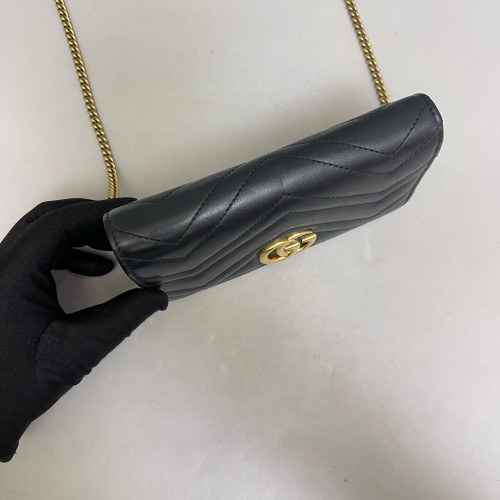 Gucci Matelasse Mini GG Marmont Wallet On Chain Full Flap Calfskin Black