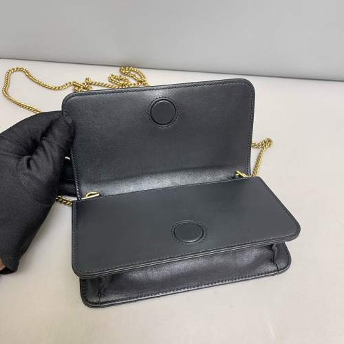 Gucci Matelasse Mini GG Marmont Wallet On Chain Full Flap Calfskin Black