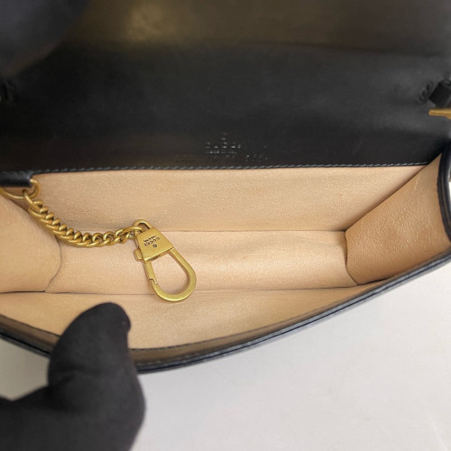 Gucci Matelasse Mini GG Marmont Wallet On Chain Full Flap Calfskin Black