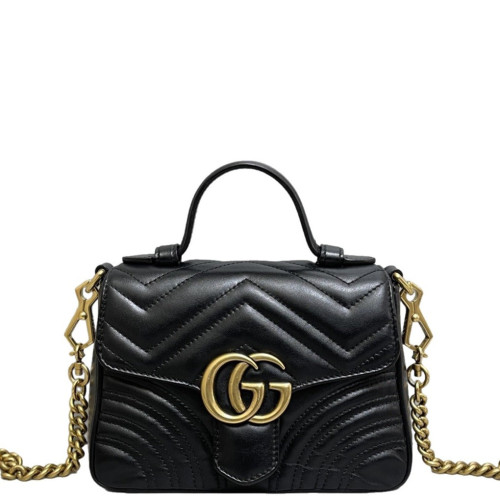 Gucci Matelasse Mini GG Marmont Top Handle Shoulder Bag Calfskin Black