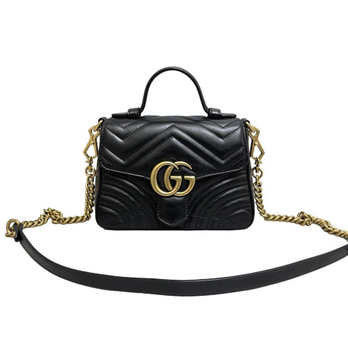 Gucci Matelasse Mini GG Marmont Top Handle Shoulder Bag Calfskin Black