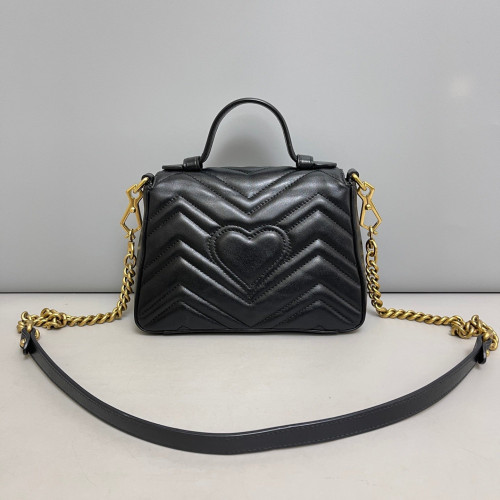 Gucci Matelasse Mini GG Marmont Top Handle Shoulder Bag Calfskin Black