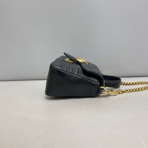 Gucci Matelasse Mini GG Marmont Top Handle Shoulder Bag Calfskin Black