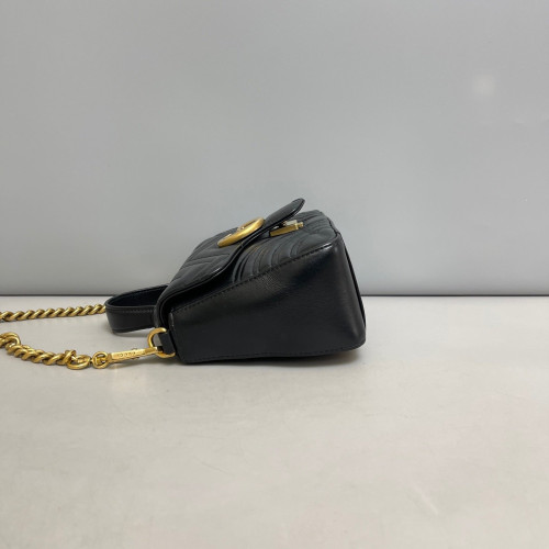 Gucci Matelasse Mini GG Marmont Top Handle Shoulder Bag Calfskin Black