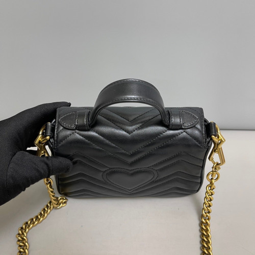 Gucci Matelasse Mini GG Marmont Top Handle Shoulder Bag Calfskin Black