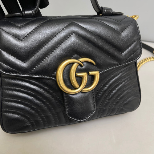 Gucci Matelasse Mini GG Marmont Top Handle Shoulder Bag Calfskin Black