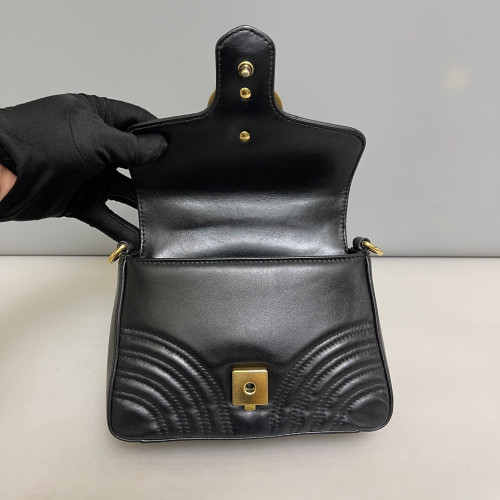 Gucci Matelasse Mini GG Marmont Top Handle Shoulder Bag Calfskin Black