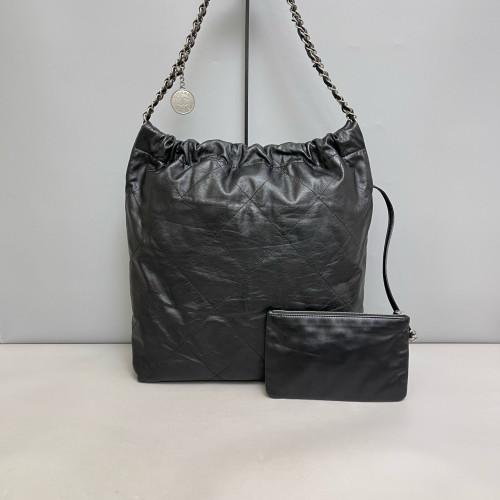 Chanel Quilted Small 22 Bag Crumpled Calfskin Black