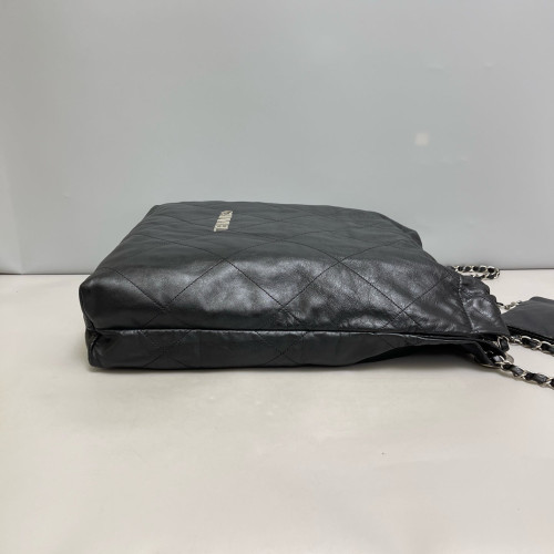 Chanel Quilted Small 22 Bag Crumpled Calfskin Black