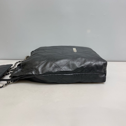 Chanel Quilted Small 22 Bag Crumpled Calfskin Black