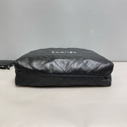 Chanel Quilted Small 22 Bag Crumpled Calfskin Black