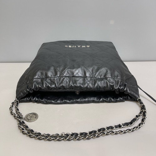 Chanel Quilted Small 22 Bag Crumpled Calfskin Black