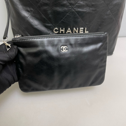 Chanel Quilted Small 22 Bag Crumpled Calfskin Black