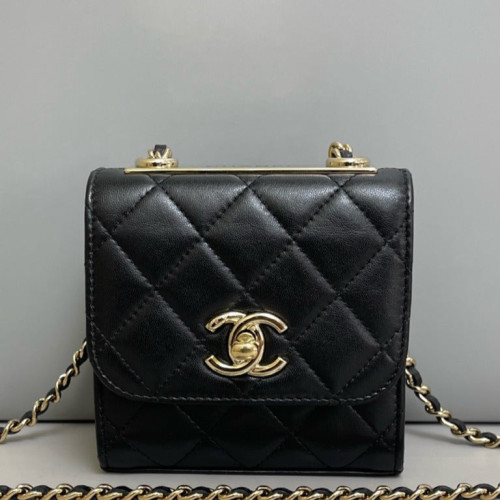 Chanel Quilted Mini Trendy CC Clutch With Chain Lambskin Black