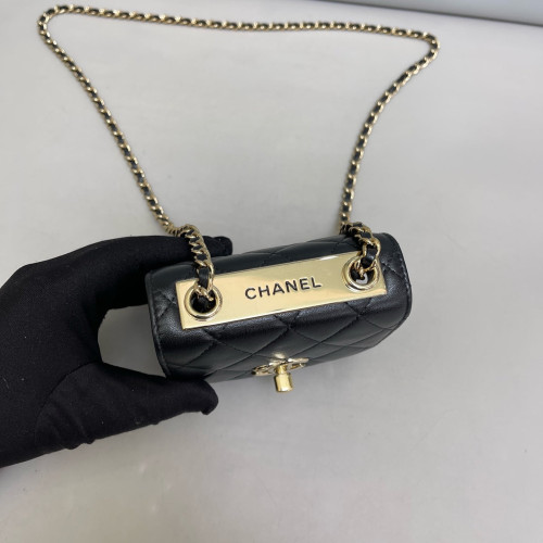 Chanel Quilted Mini Trendy CC Clutch With Chain Lambskin Black