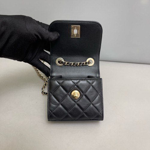 Chanel Quilted Mini Trendy CC Clutch With Chain Lambskin Black