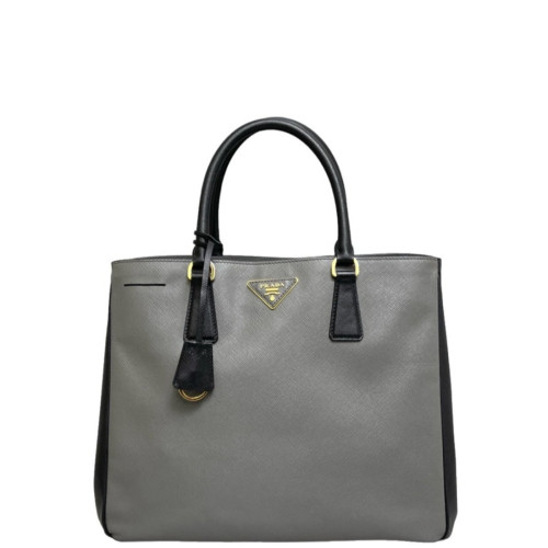 Prada Medium Galleria Double Zip Tote Saffiano Calfskin Grey Black