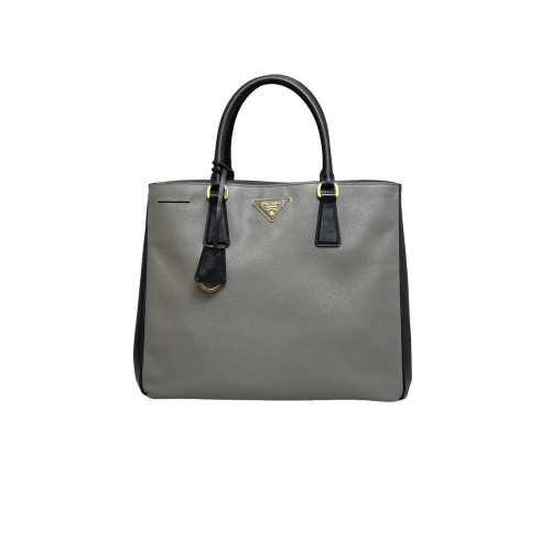 Prada Medium Galleria Double Zip Tote Saffiano Calfskin Grey Black