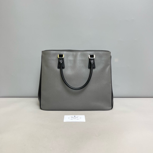 Prada Medium Galleria Double Zip Tote Saffiano Calfskin Grey Black