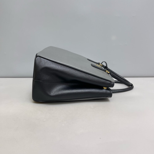 Prada Medium Galleria Double Zip Tote Saffiano Calfskin Grey Black