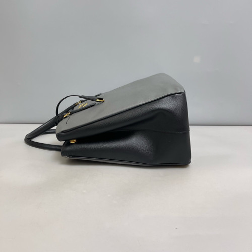 Prada Medium Galleria Double Zip Tote Saffiano Calfskin Grey Black