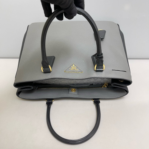 Prada Medium Galleria Double Zip Tote Saffiano Calfskin Grey Black