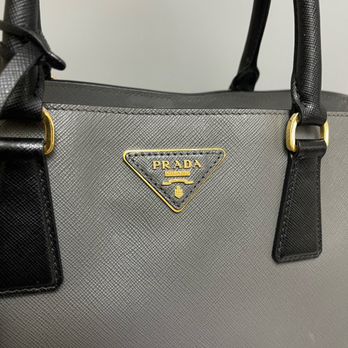 Prada Medium Galleria Double Zip Tote Saffiano Calfskin Grey Black