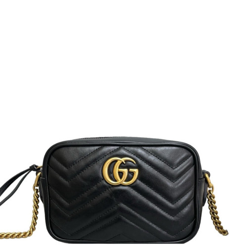 Gucci Matelasse Mini GG Marmont Chain Shoulder Bag Calfskin Black