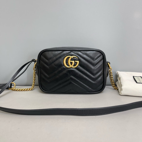 Gucci Matelasse Mini GG Marmont Chain Shoulder Bag Calfskin Black